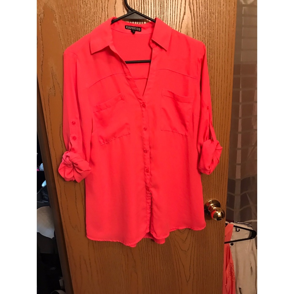 Express Hot Pink Button Down Blouse